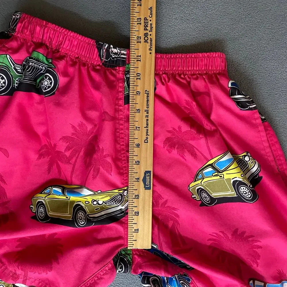 Uzzi Active Wear Shorts‎ Mens M Pink Graphic Swim Surf Beach Festival Cars Palm
